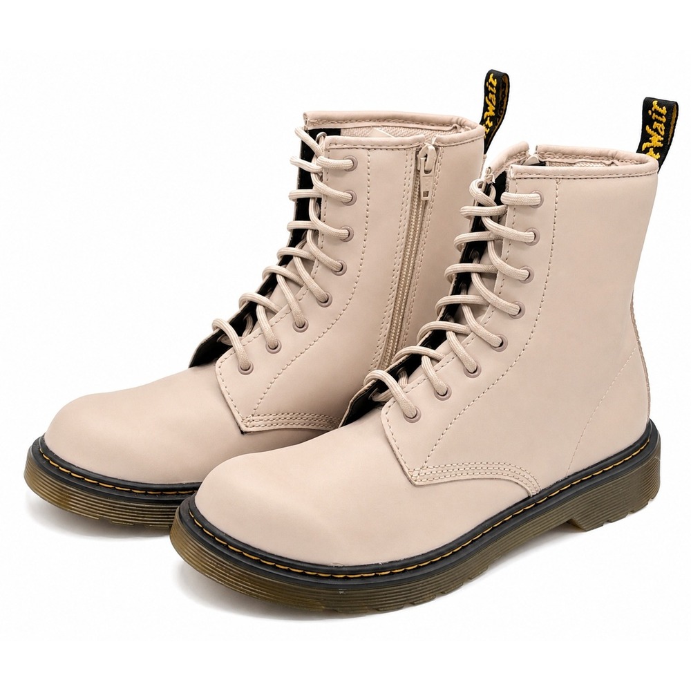 Dr Martens 1460 Vintage Taupe Leather Side Zip Lace Up Combat Boots Girls US 7 Y